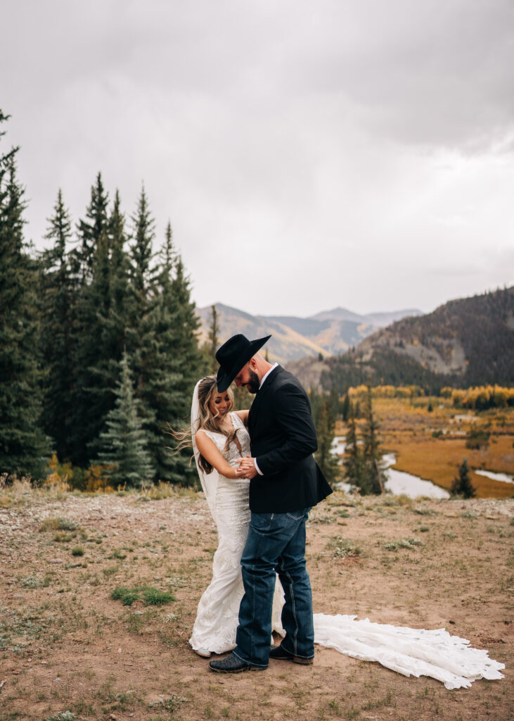 bride and groom first dance during their lake city colorado elopement