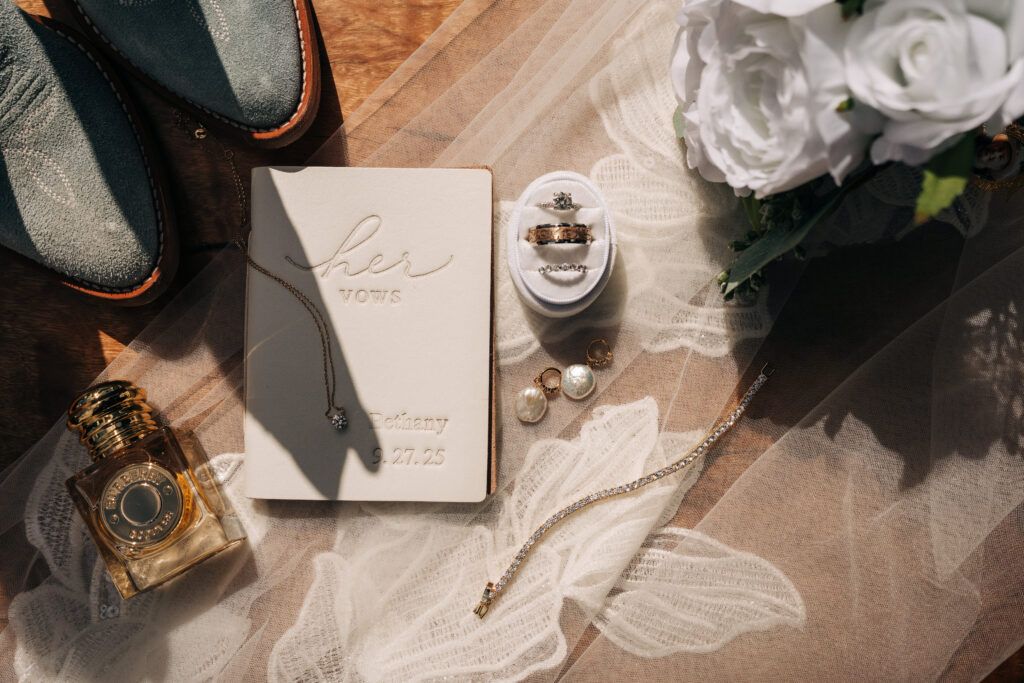 details of brides wedding attire for her lake city colorado elopement