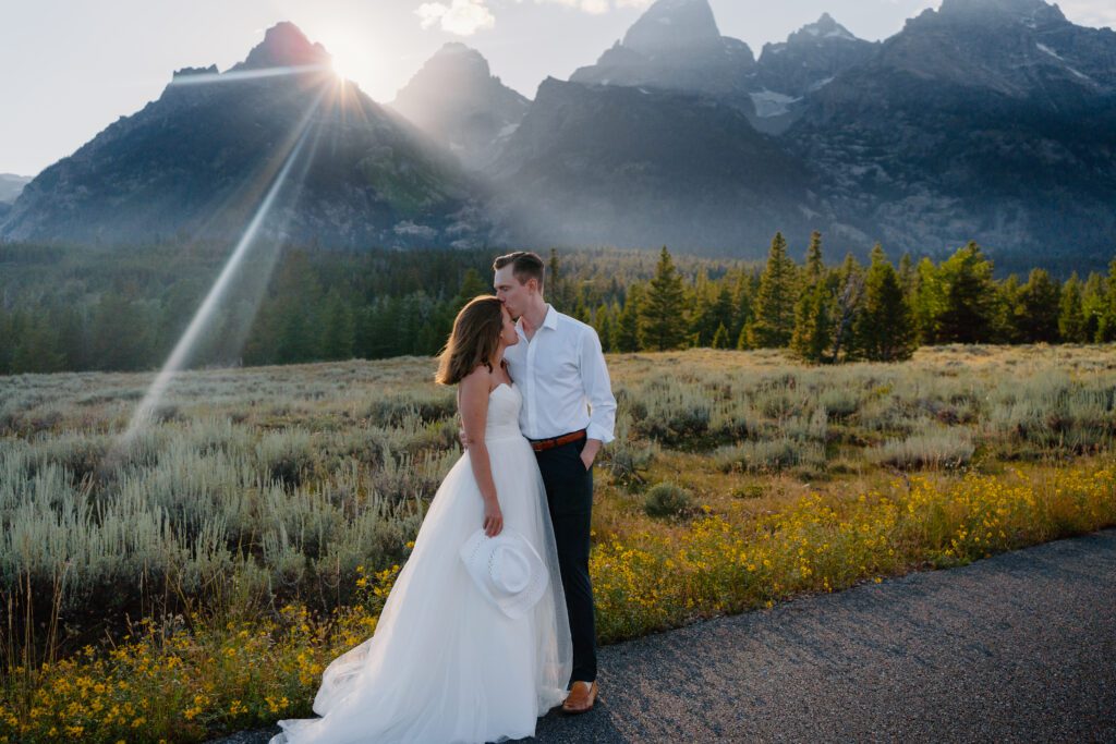 bride and groom in grand teton national park during their elopement