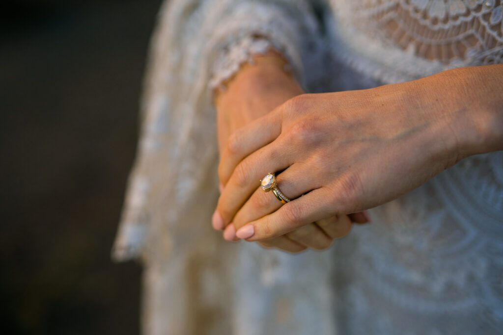 upclose of brides wedding ring