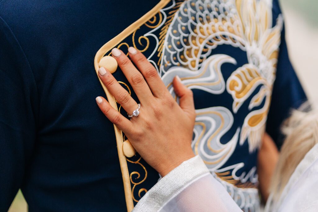close-up of bride's ring during her elopement photoshoot in Colorado at Brainard Lake Recreation Area