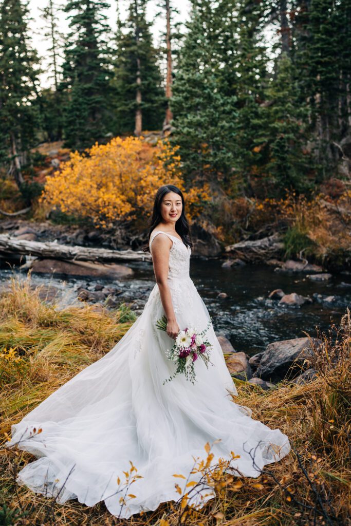 bridal portrait during brainard lake elopement in boulder colorado