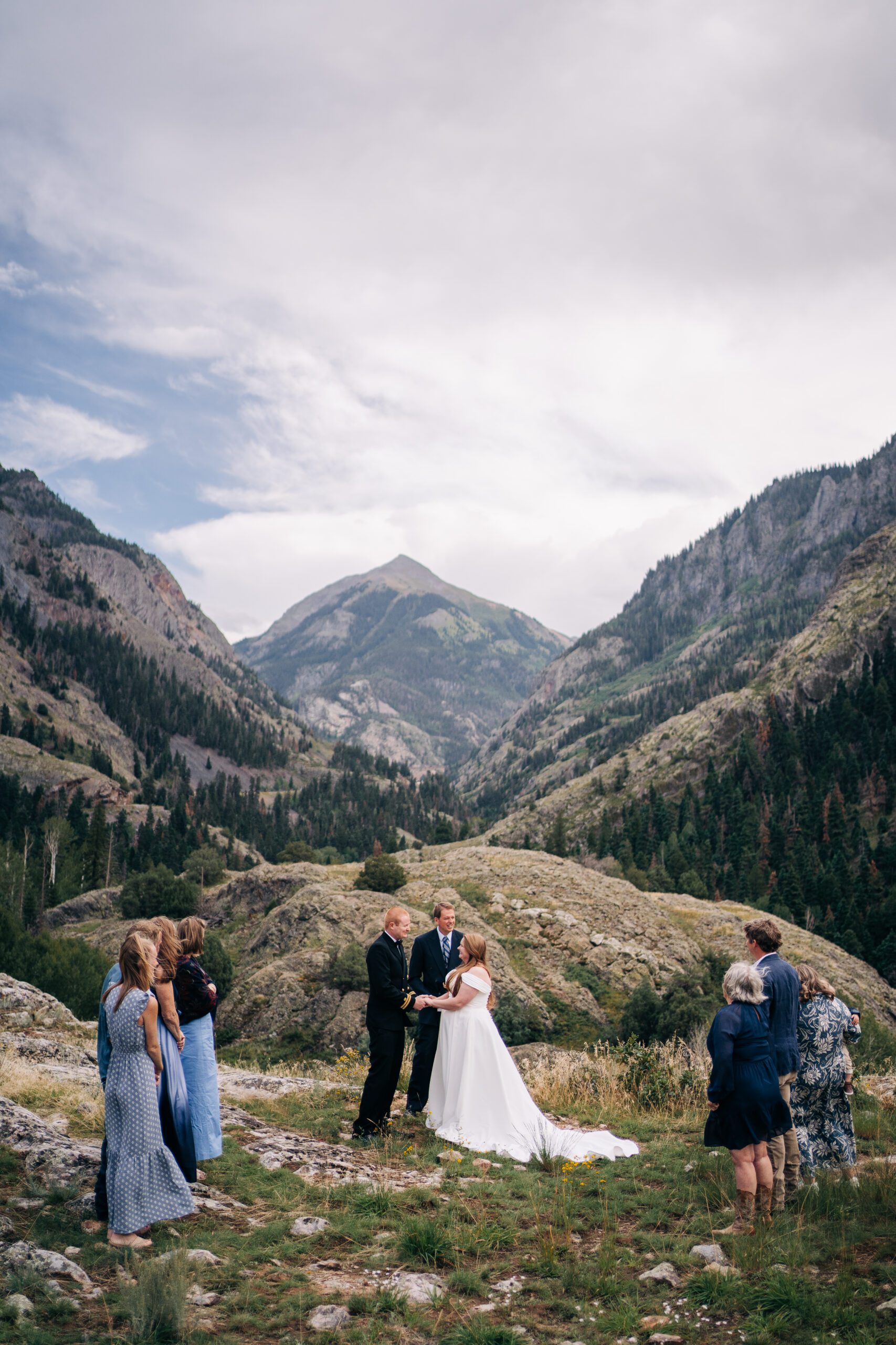 Bride and groom holding hands during their Ouray elopement in Colorado