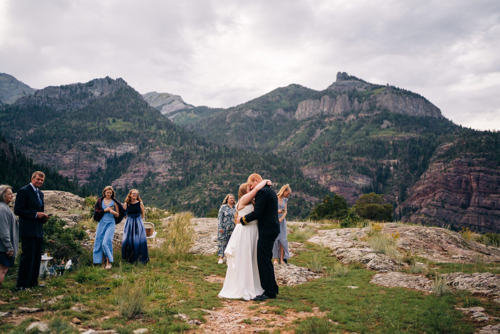 Bride and groom having their first dance during their Ouray elopement in Colorado