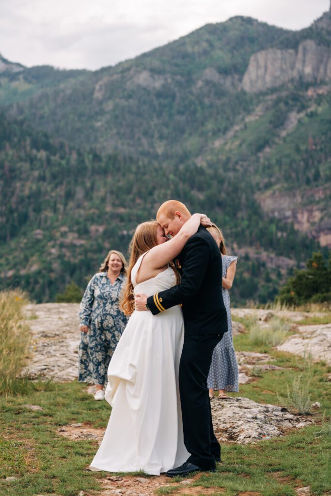 Bride and groom sharing their first dance in the mountains of Colorado during their Ouray Elopement